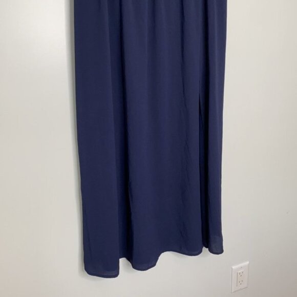 F&M Collection Women Navy Blue Long Pleated Maxi Skirt With Slit Size Large - Picture 3 of 11